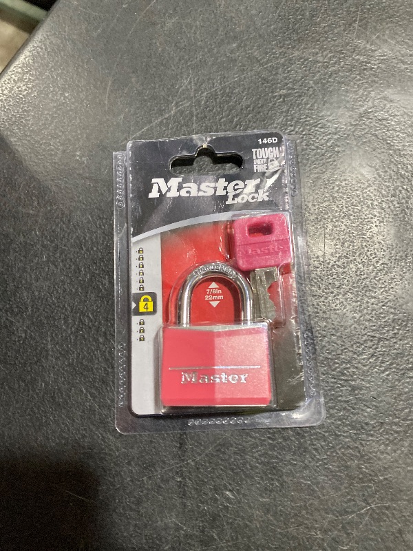Photo 1 of Master Lock Pink Covered Aluminum Keyed Padlock with Steel Shackle, Lock for Gym or School Locker with 1-9/16 Inch Lock Body, 146D