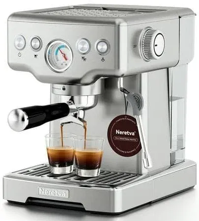 Photo 1 of Neretva Espresso Machine 15 Bar Professional Espresso Maker with Milk Frother Steam Wand, Cappuccino & Latte Machine, Espresso Coffee Machine for Home- Stainless Steel