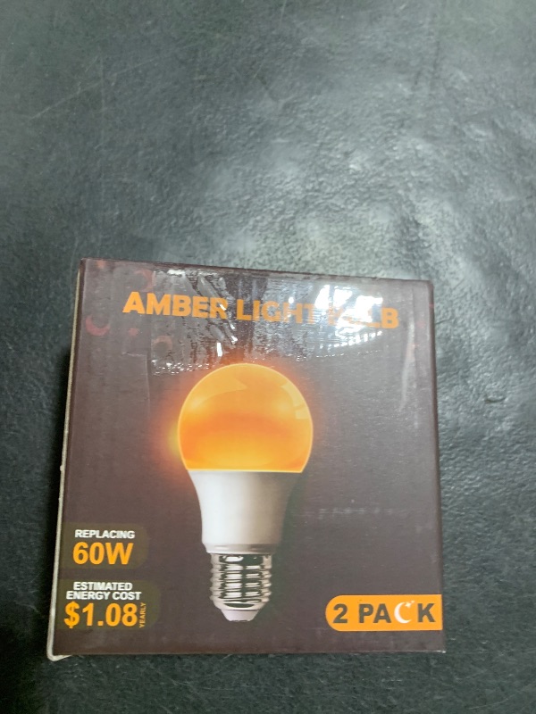 Photo 1 of DALUXshop Amber Sleep Light Bulbs, Blue Light Blocking, A19 9W(60 Watt Equivalent) Dim Light Bulbs for Lamp, 1800K Warm Light Bulb, E26 for Healthy Sleep, Bedroom, Kids Room, 2 Pack