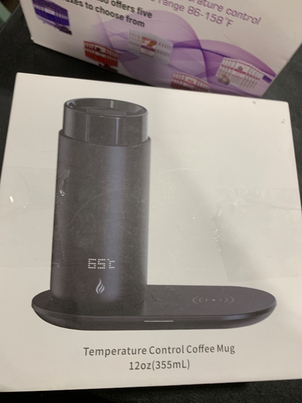 Photo 1 of LEGARDLILIU Temperature Control Heated Coffee Mug Smart Self Heating Travel Mug 12 Oz App Controlled Warmer Mug 4-10 Hour LED Display Keep Coffee Hot All Day Fast Wireless Charger Base Iron Black