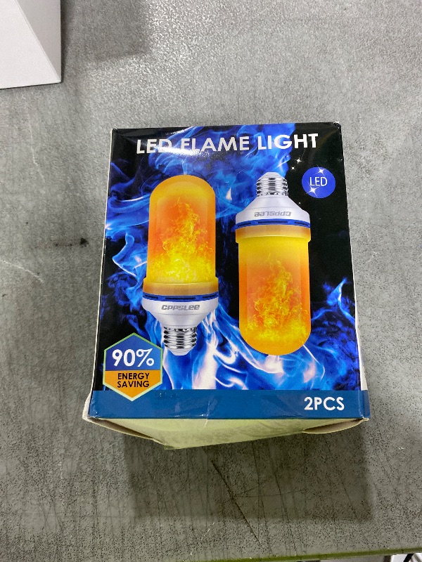 Photo 1 of Halloween Decorations Upgraded LED Flame Light Bulbs, 4 Modes Fire Flame Bulb, E26 Base Flickering Light Bulbs, Christmas Decorations Outdoor Indoor Patio Home Decor (Yellow, 2 Pack)