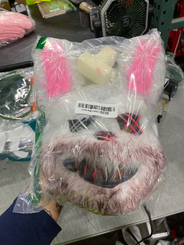 Photo 1 of ZONESTA Halloween purification mask lights up, LED horror angry rabbit mask bloody plush role-playing horror Halloween costume