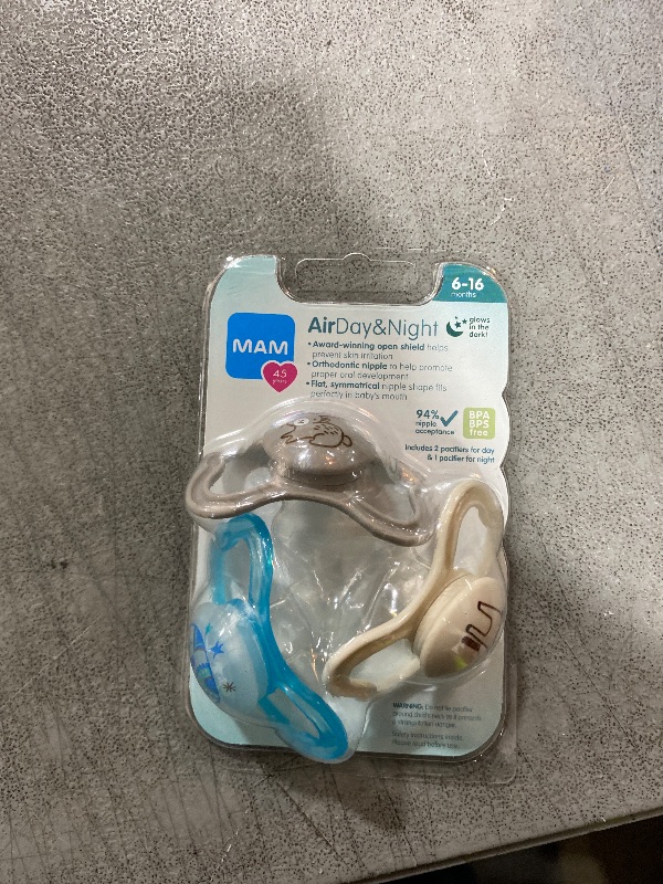 Photo 1 of MAM Air Night & Day Baby Pacifier, for Sensitive Skin, Glows in The Dark, 3 Pack, 6-16 Months, Unisex