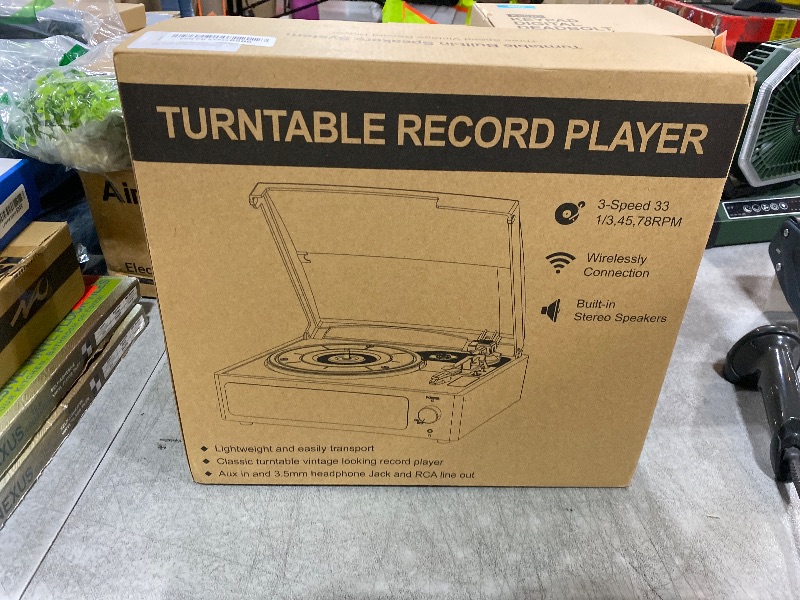 Photo 1 of Vinyl Record Player with Speakers Vintage Turntable for Vinyls Records Belt-Driven Turn Table Support 3-Speed, Wireless Playback, Headphone, AUX-in, RCA Line LP Phonograph for Sound Enjoyment Black