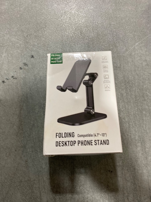 Photo 1 of OCYCLONE Phone Stand, Adjustable Height and Angle Foldable Cell Phone Stand Holder for Desk, Taller iPhone Stand Compatible with 4.7"-13" Smartphones iPad Tablet, Black
