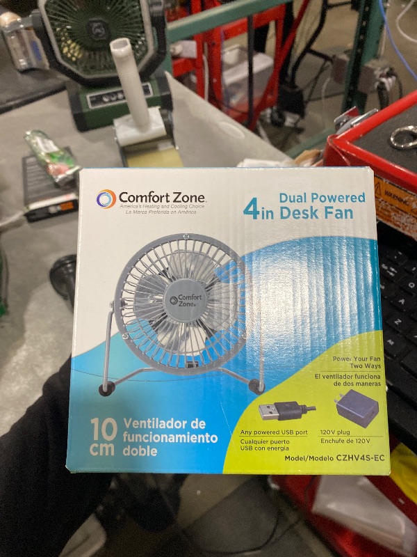 Photo 1 of Comfort Zone 4-inch All-Metal Desk Fan with USB or Power Cord, Single Speed, 360 Degree Adjustable Tilt, Compact & Durable Mini Electric Fan for Home, Office or Travel Use, Silver