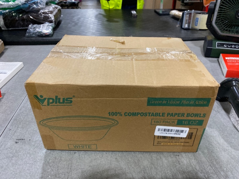 Photo 1 of Vplus 180 Pack 16 OZ Paper Bowls, Disposable Compostable Bulk, Eco-friendly Bagasse, Heavy-duty Bowls Perfect for Milk Cereals, Snacks, Salads