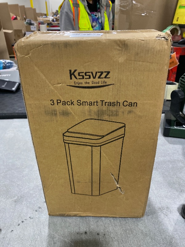 Photo 1 of 3 Pack Automatic Small Bathroom Trash Can with Lid - 2.5 Gallon Touchless Garbage Can, Motion Sensor Smart Trash Bin, Slim Dog Proof Trashcan, Waterproof Plastic Wastebasket for Bedroom Office Kitchen