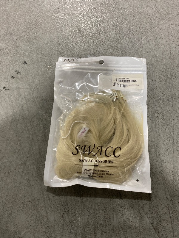Photo 1 of SWACC 12 Pcs Straight One Color Party Highlights Clip on in Hair Extensions Colored Hair Streak Synthetic Hairpieces (Platinum Blonde)