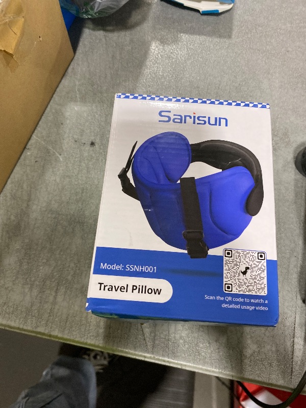 Photo 1 of SARISUN Travel Pillows for Airplanes with Sleep Eye Mask, Chin Strap, Airplane Pillow for Long Flights, Car Road Trip, 360° Support Headrest, Stop Bobblehead, Mottled Blue