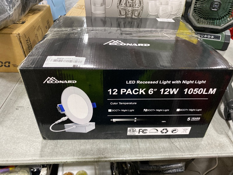 Photo 1 of Meconard 12 Pack 6 Inch 5CCT LED Canless Recessed Lighting with Night Light, 2700K/3000K/3500K/4000K/5000K Selectable Ultra-Thin LED Ceiling Lights, 12W=110W, 1050LM, Dimmable Wafer Downlight ETL&FCC