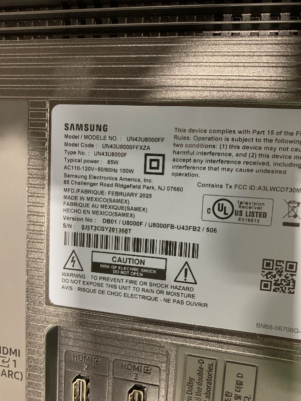 Photo 1 of Samsung 43-Inch Class Crystal UHD U8000F 4K Smart TV (2025 Model) Endless Free Content, Crystal Processor 4K, MetalStream Design, Knox Security, Alexa Built-in