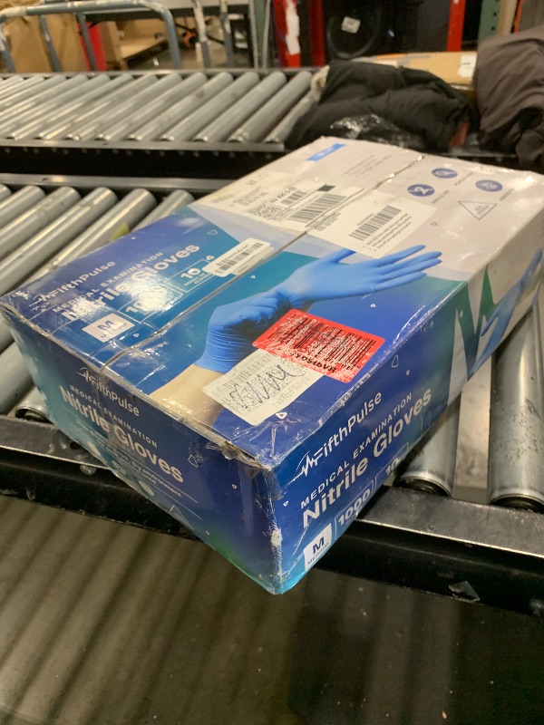 Photo 1 of Medical Exam Blue Nitrile Gloves Medium 1000 Count - 3 Mil Powder and Latex Free Disposable Gloves - Case of 10 Boxes of 100