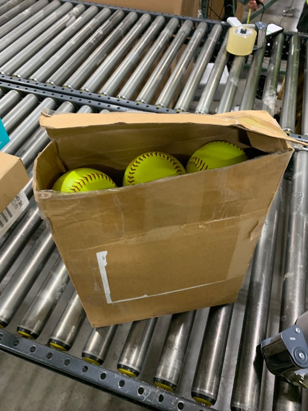 Photo 1 of Lewtemi 12 Pack Softball Bulk Yellow Sports Practice Softballs Official Size and Weight Slowpitch Softball with 1 Mesh Bag Unmarked Leather Covered Youth Fastpitch Games Practice Training (12 Inch)