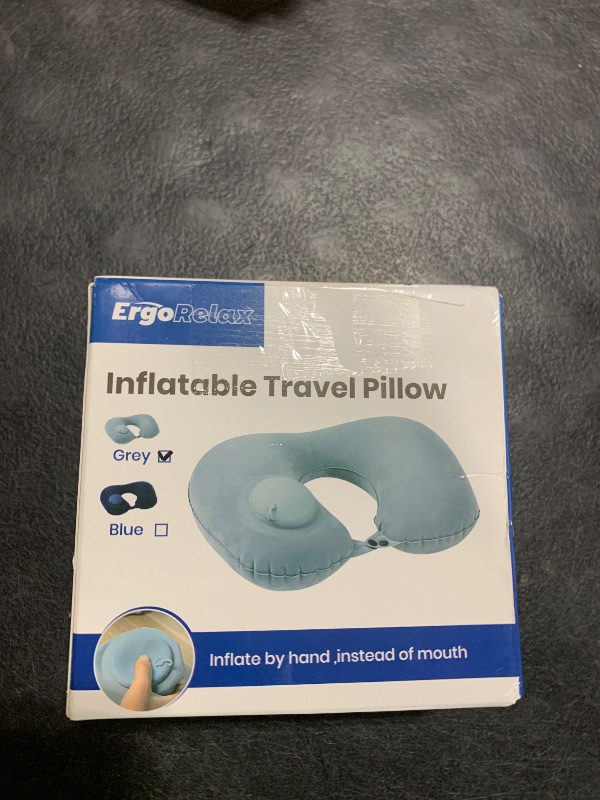 Photo 1 of ErgoRelax Inflatable Travel Pillow, Neck Pillow for Traveling Airplanes Train Car Office, Portable U-Shaped Blow Up Neck Support Pillow (Grey)