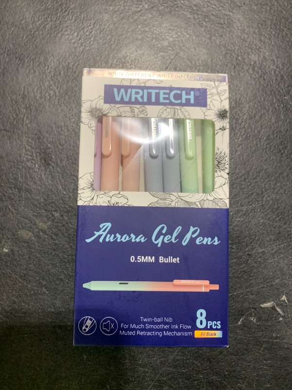Photo 1 of Writech Retractable Gel Ink Pens: 8ct Black Ink 0.5mm Fine Point Tip Pen Comfort Grip Smooth Writing with Aesthetic Gradient Color Barrel for Journaling Note Taking Sketching No Bleed & Smear