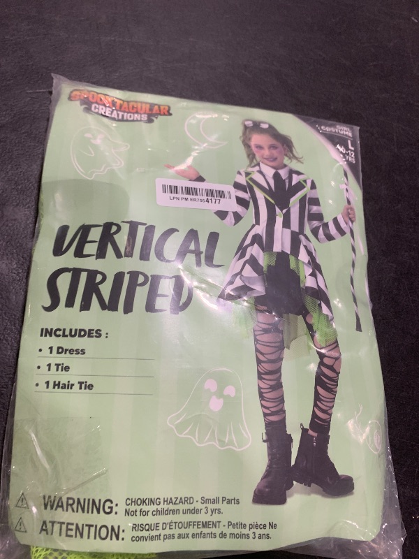 Photo 1 of Spooktacular Creations Halloween Costume for Girls, Horror Black and White Vertical Striped Costume for Kids, Halloween Dress Up, Role Play, Cosplay Party