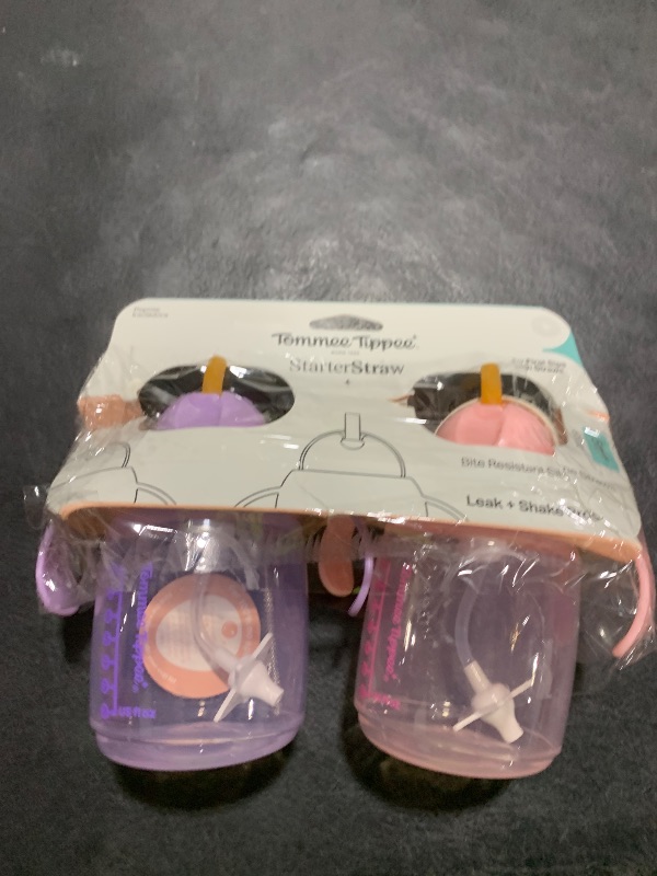 Photo 1 of Tommee Tippee Starter Straw Cup, Easy Transition Toddler Cup For 6 Months+, 10oz with Silicone Weighted Straw and Easy-Hold Handles, Pack of 2, Pink and Purple