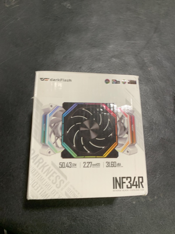Photo 1 of darkFlash INF34 120MM PC Case Fan, Daisy-Chain, up to 2000RPM Cooling, 4-Pin PWM, ARGB CPU Cooling Computer Fan, 3 Pack (Reversed, White)