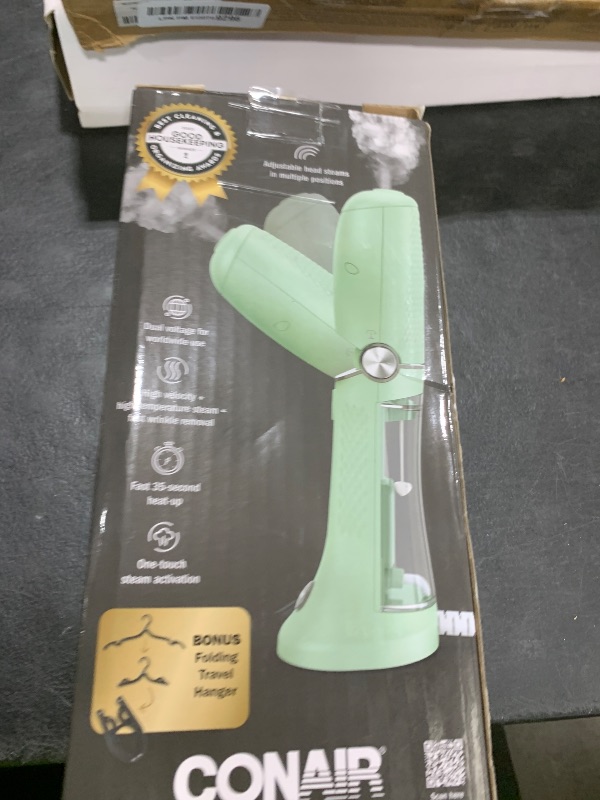 Photo 1 of Conair Handheld Garment Steamer for Clothes - Power Steam: Small Size, Big Power - Great for Home, Office, or Travel with Dual Voltage for Worldwide Use, Mint Green