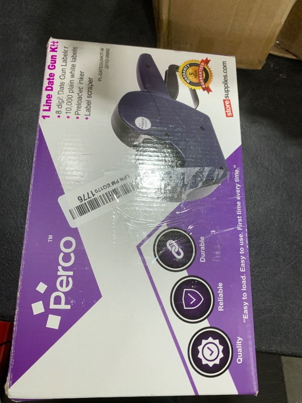 Photo 1 of Perco Pro 1 Line Date Label Gun Kit, Includes 8 Digits Date Gun Labeler, 10,000 Plain White Labels, and Preloaded Inker