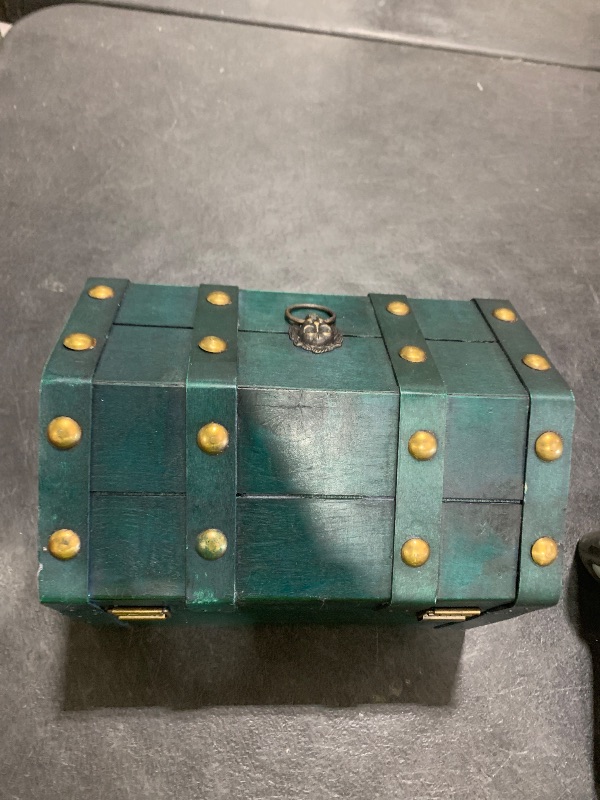 Photo 1 of Vintage Wooden Treasure Chest, Jewelry Storage Box with Lock, Classical Storage and Decorative Box, Large Capacity Vintage Decorative Box, Jewelry Storing Storage Organizer for Home Decoration,Green