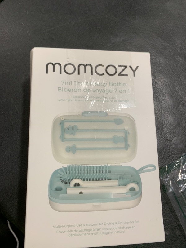 Photo 1 of Momcozy Bottle Brush Set - Baby Bottle Cleaner Kit with Silicone Brush, Nipple Brush, Straw Brush, Soap Dispenser, Drying Rack - 7 in 1 Bottle Cleaning Tool for Home and Travel, Green