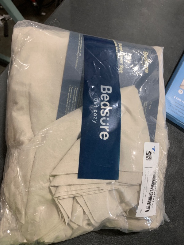 Photo 1 of Bedsure 100% Washed Cotton Duvet Cover Queen Size - Oatmeal Minimalist Cotton Duvet Cover Linen Like for All Seasons - GentleSoft™ Plain Simple Bedding (Oatmeal, Queen, 90"x90")