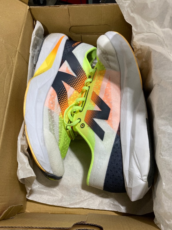 Photo 1 of New Balance Men's FuelCell Rebel V4 Running Shoe, White/Bleached Lime Glo/Hot Mango, 12 Wide