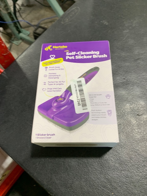 Photo 1 of Hertzko Self Cleaning Slicker Brush for Dogs and Cats - Pet Hair Brush for Shedding Long and Short Hair - Easy Clean Retractable Bristles - Cat and Dog Grooming Tool - Purple