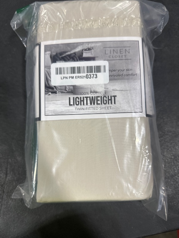 Photo 1 of Linen Closet Luxury Cotton Percale Fitted Sheet, Twin, Beige