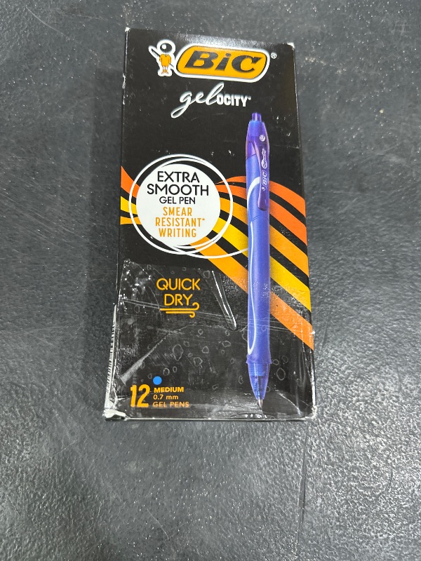 Photo 1 of BIC Gelocity Quick Dry Blue Gel Pens, Medium Point (0.7mm), 12-Count Pack, Retractable Gel Pens With Comfortable Full Grip