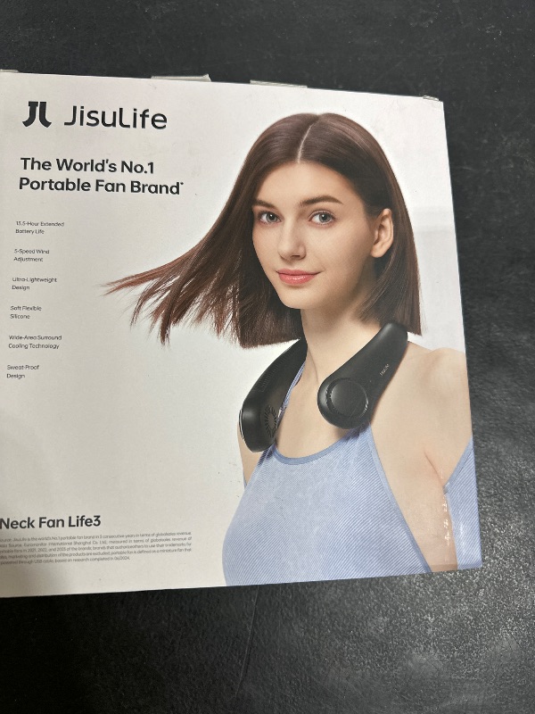 Photo 1 of JISULIFE Portable Neck Fan, Hands-Free Bladeless, 5 Speeds, 4000 mAh Battery Operated Wearable Personal Fan, Twistable, Rechargeable, Gift for Women Men-Black