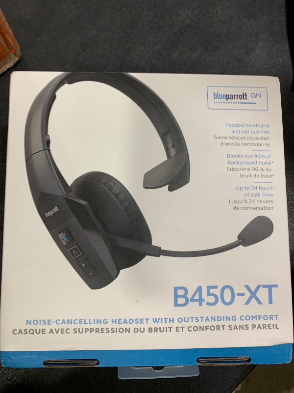 Photo 1 of BlueParrott B450-XT Mono Bluetooth Wireless Headphones 96% Noise Canceling Over Head Trucker Headset with Mic, All Day Comfort Padded Headband, 300 ft. Wireless Range, 24 hrs. Talk Time, Black