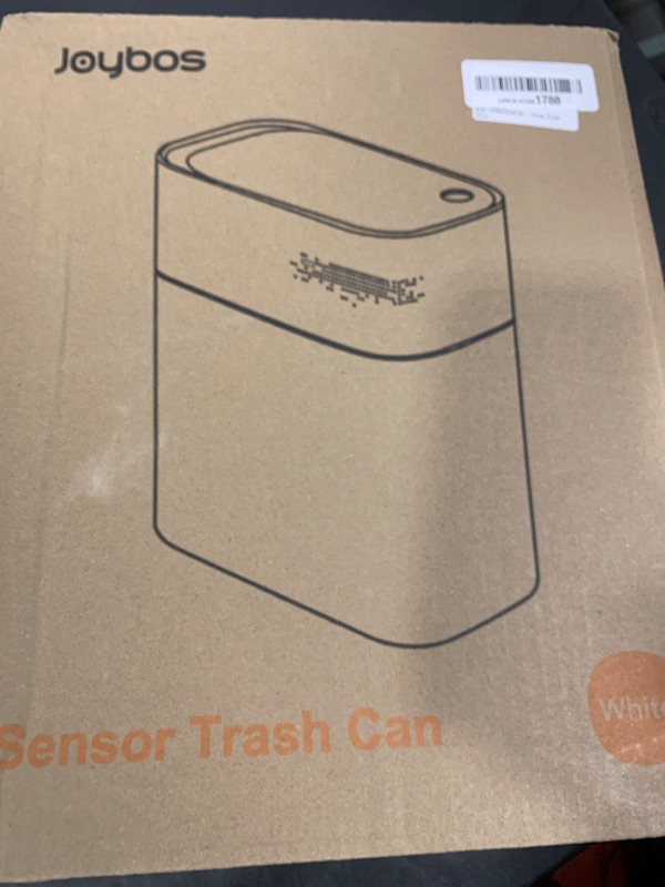 Photo 1 of JOYBOS Trash Can with Lid Automatic Garbage Can, 3.8 Gallon Slim Small White Plastic Smart Trash Bin, Narrow Motion Sensor for Bedroom, Bathroom, Toilet Office