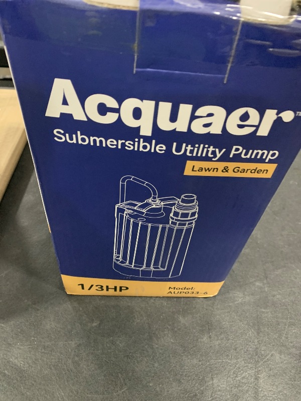 Photo 1 of Acquaer 1/3 HP Automatic Submersible Water Pump, 115V Sump Pump with 3/4” Garden Hose Check Valve Adapter,2160 GPH High Flow Water Removal for Swimming Pool Cover Hot Tubs Flooded House Basement