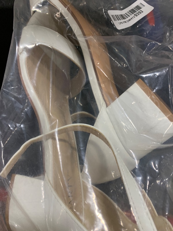Photo 1 of PARTY Women's Open Toe Ankle Strap Low Block Chunky Heels Sandals, White Pu B, 8.5