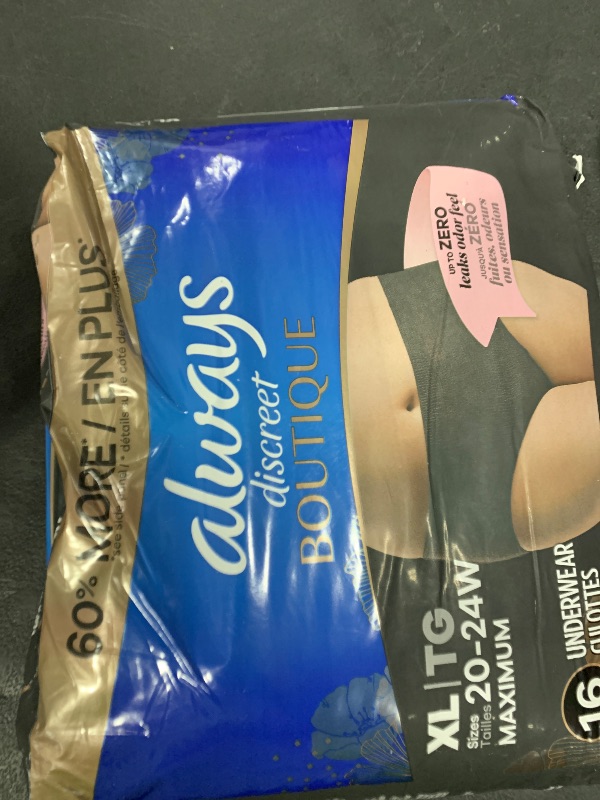 Photo 1 of Always Discreet Boutique Incontinence and Postpartum Underwear for Women, Maximum Protection, Extra Large, Black, 16 Count