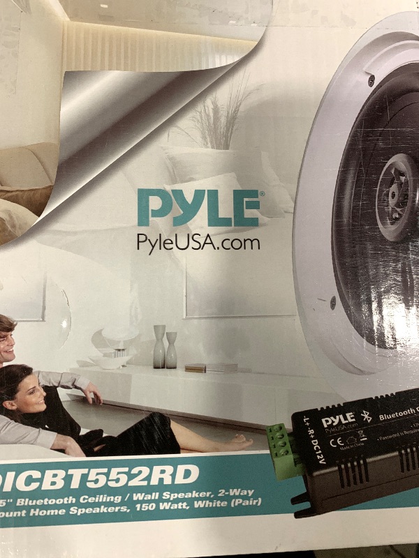 Photo 1 of Pyle 5.25” Pair Bluetooth Flush Mount In-wall In-ceiling 2-Way Speaker System Quick Connections Changeable Round/Square Grill Polypropylene Cone & Polymer Tweeter Stereo Sound 150 Watt (PDICBT552RD)