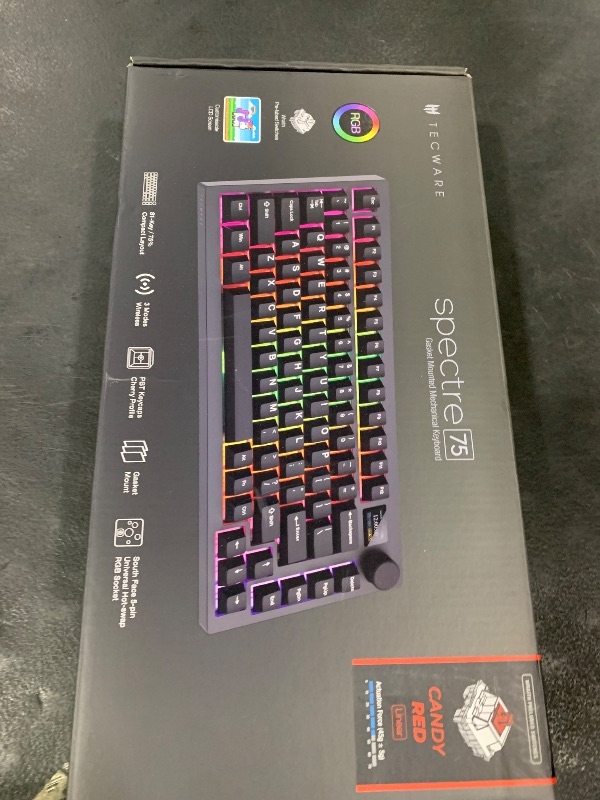 Photo 1 of TECWARE Spectre 75% RGB Mechanical Gaming Keyboard with Customizable LCD Screen, Multi-Function Knob, Gasket Mount, South Face 5-Pin Universal Hot-Swappable Sockets Black Candy Red Switch