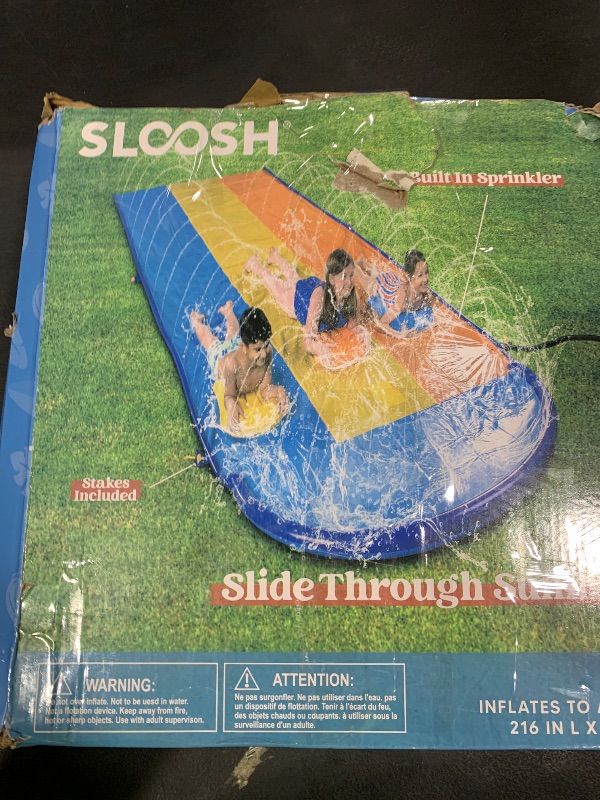 Photo 1 of Sloosh Triple Water Slide with 3 BodyBoards, 18FT Lawn Water Splash Slip and Slide Summer Toy Splash Pad with Build in Advanced Sprinkler for Kids Adults Backyard Summer Water Fun