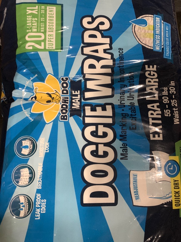 Photo 1 of Bodhi Dog Disposable Male Dog Diapers - Super Absorbent, Leak-Proof Pee Wraps - Adjustable Fit, Comfortable Design, Advanced Moisture Control, and Wetness Indicator - Extra Large (20 Count)