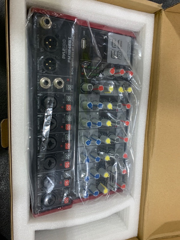 Photo 1 of Pyle Professional Wireless DJ Audio Mixer - 8-Channel Bluetooth Compatible DJ Controller Sound Mixer w/USB Port, 6 Mic/Line Input, ¼” Mono/Stereo Input, Headphone Jack, +48V Phantom Power - PMX848BT