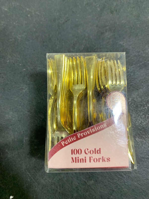 Photo 1 of 100 Pack Gold Mini Forks - 4 Inch Dessert Forks - Heavy duty Mini Forks For Appetizers, Tastings, Cocktails, Dessert Cups, BPA Free Small Gold Forks