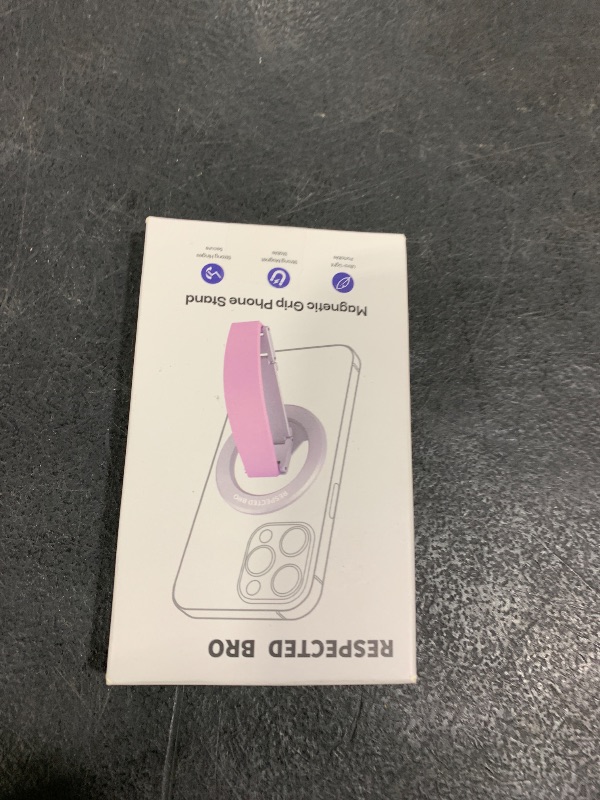 Photo 1 of RESPECTED-BRO-Magnetic-Phone-Grip-Stand, Magnetic Phone Ring Holder Kickstand with Silicone Finger Strap, Compatibility for iPhone 17/16/15/14/13/12, Android, and More (Purple)