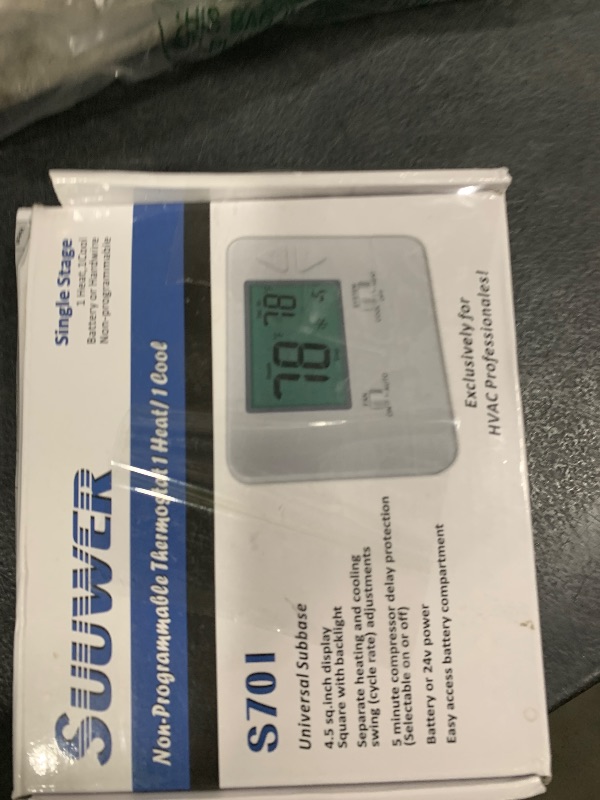 Photo 1 of Suuwer Non-Programmable Thermostat for House, Digital Energy-Saving Home Thermostats, up to 1 Heat/1 Cool Single-Stage Systems (Green Backlight)