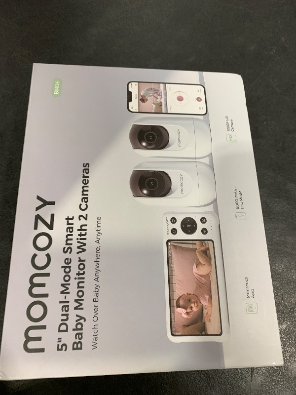 Photo 1 of Momcozy BM04 Smart WiFi Baby Monitor with 2 Cameras, 5'' 1080P Split Screen Video Baby Monitor with Camera and Audio, Clear Night Vision, 5000mAh Battery, 2-Way Audio
