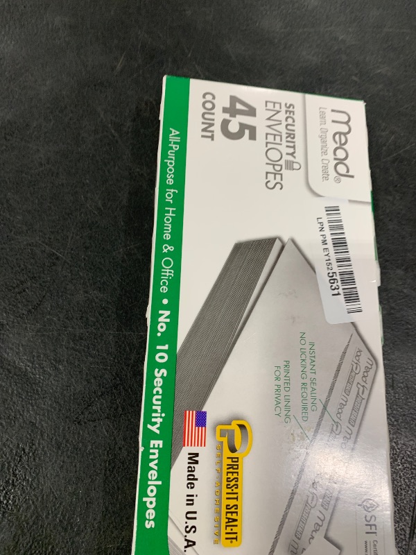 Photo 1 of Mead #10 Security Business Envelopes Letter Size 4-1/8" x 9-1/2" – Peel and Seal, Privacy Lined, No-Window, Press-It Seal-It Self-Adhesive for Home & Office Mailing, 45 Count (75026)