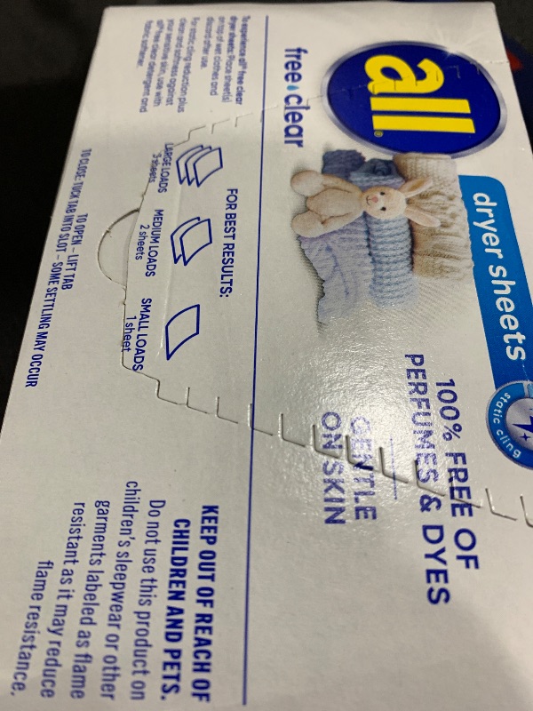 Photo 1 of all Fabric Softener Dryer Sheets for Sensitive Skin, Free Clear, 195 Count