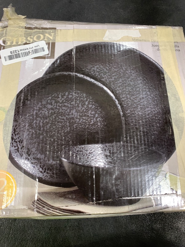 Photo 1 of Gibson Home Yoko Round Melamine Plastic Dinnerware Set, Service for Four (12pcs), Matte Black